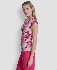 Dkny Women's Asymmetric Neck Cap-Sleeve Top