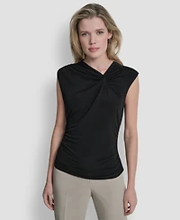 Dkny Women's Asymmetric Neck Cap-Sleeve Knit Top
