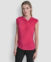 Dkny Women's Asymmetric Neck Cap-Sleeve Knit Top