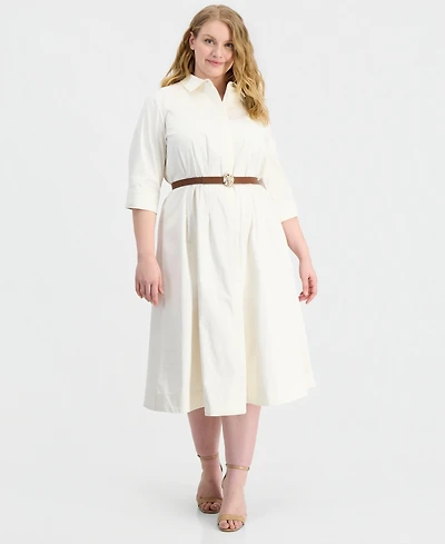 Anne Klein Plus 3/4-Sleeve Belted Shirt Dress
