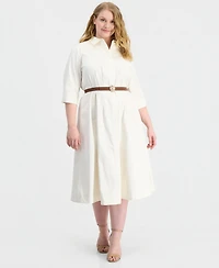 Anne Klein Plus 3/4-Sleeve Belted Shirt Dress