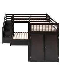 Streamdale Furniture Twin L-Shaped Bunk Bed w/ Drawers, Desk & Wardrobe