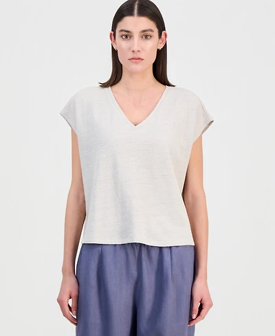 Eileen Fisher Women's Cotton Jacquard V-Neck Top