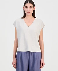 Eileen Fisher Women's Cotton Jacquard V-Neck Top