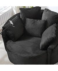 Streamdale Furniture360° Swivel Corduroy Accent Barrel Chair with 5 Pillows & Phone Holder, Black