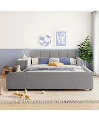 Streamdale Furniture Streamdale Full Size Upholstered Grounded Bed with Bedside Desk & Stool, Gray