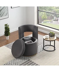 Streamdale Furniture 360° Swivel Velvet Accent Chair with Storage & Gold Base