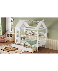 Streamdale Furniture Streamdale Twin House Bed with Storage Drawers and Window, Solid Wood