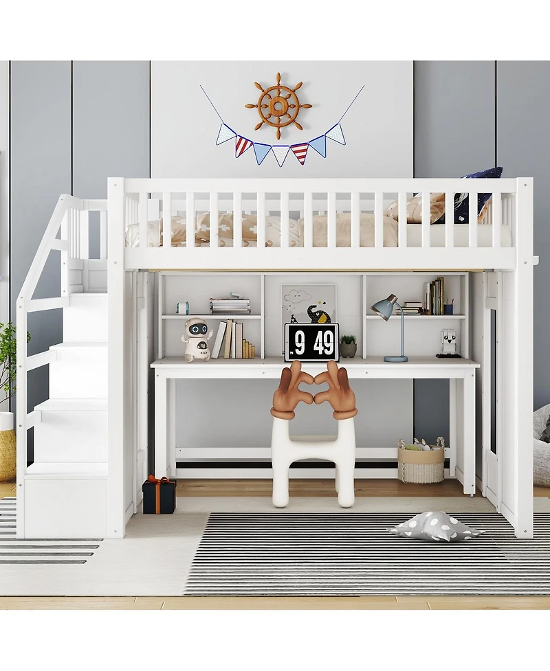 Streamdale Furniture Full Size Loft Bed with Desk and Storage Stairs