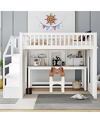 Streamdale Furniture Full Size Loft Bed with Desk and Storage Stairs