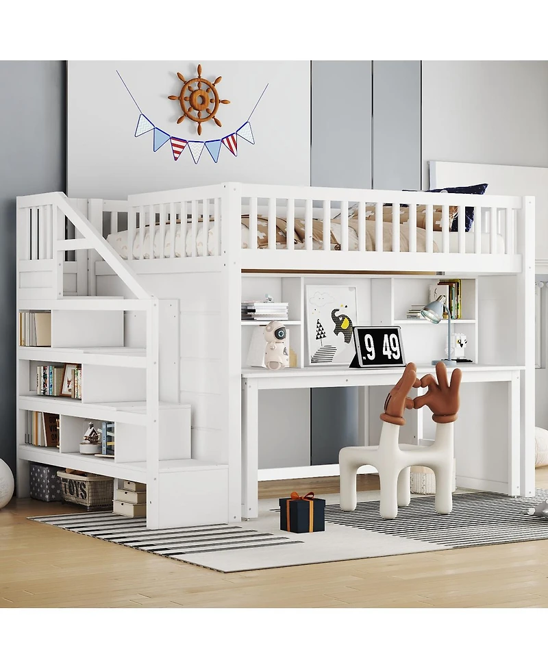 Streamdale Furniture Full Size Loft Bed with Desk and Storage Stairs