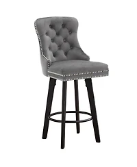 Streamdale Furniture Modern Velvet Swivel Bar Stools with Ring - Dark Gray (2pcs