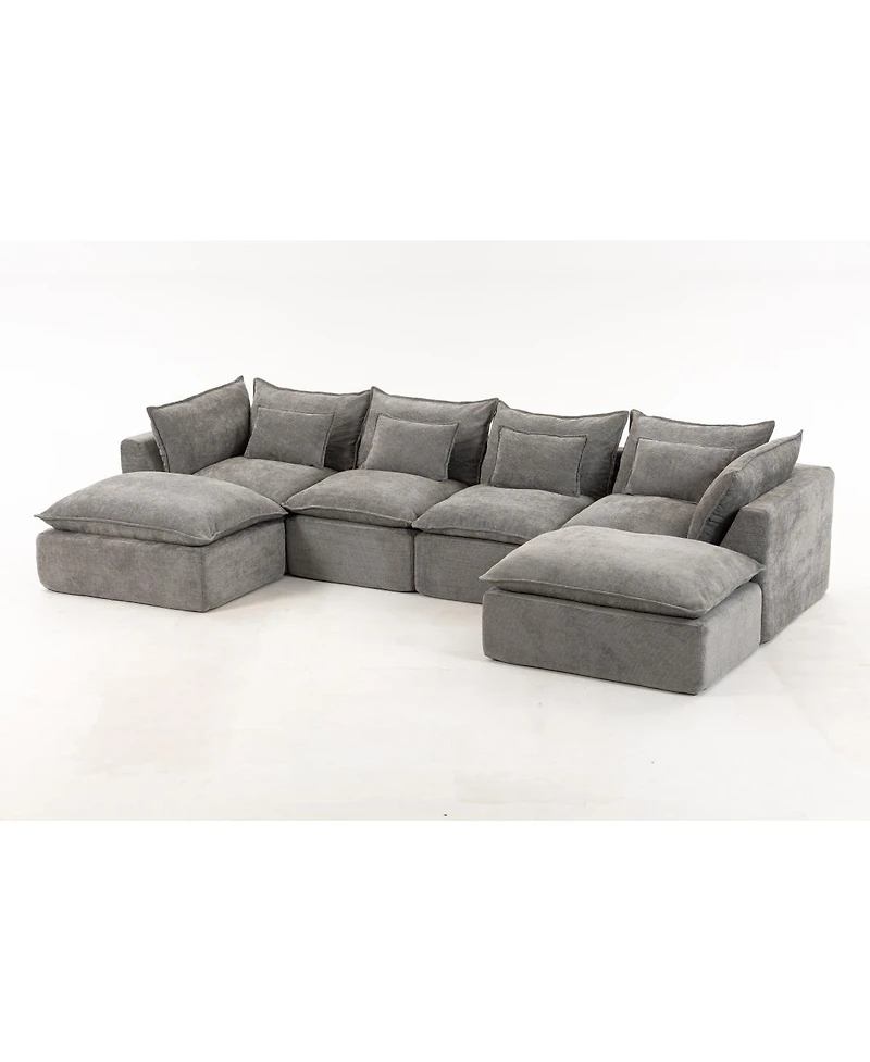 Streamdale Furniture Cloud Couch Oversized Modular Sectional Sofa, 4-Seat with 2 Ottomans