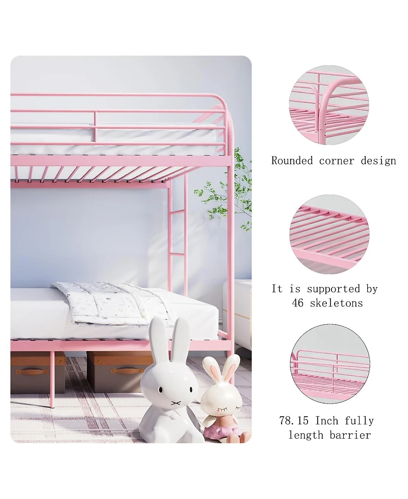 Streamdale Furniture Metal Twin Over Twin Bunk Bed with Safety Rails