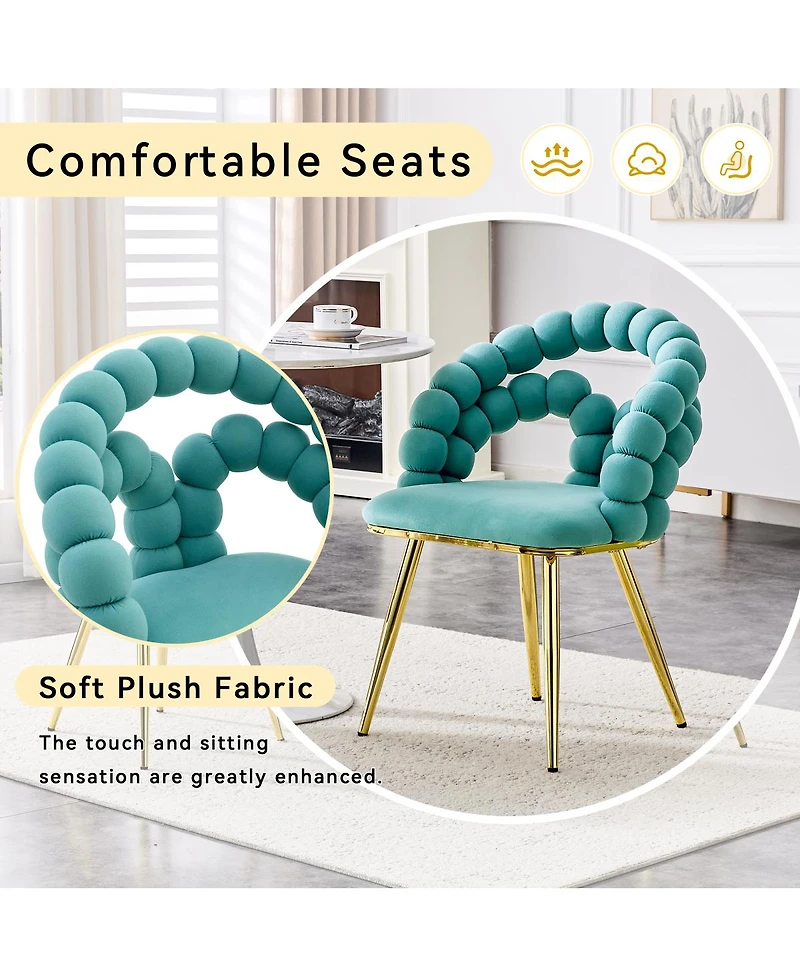Streamdale Furniture Set of 4 Teal Velvet Puffy Bubble Chairs with Gold Legs