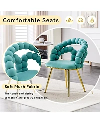 Streamdale Furniture Set of 4 Teal Velvet Puffy Bubble Chairs with Gold Legs
