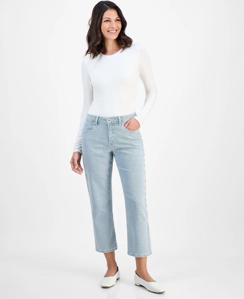 Style & Co Women's Striped Mid Rise Curvy Capri Jeans, Macy's Exclusive