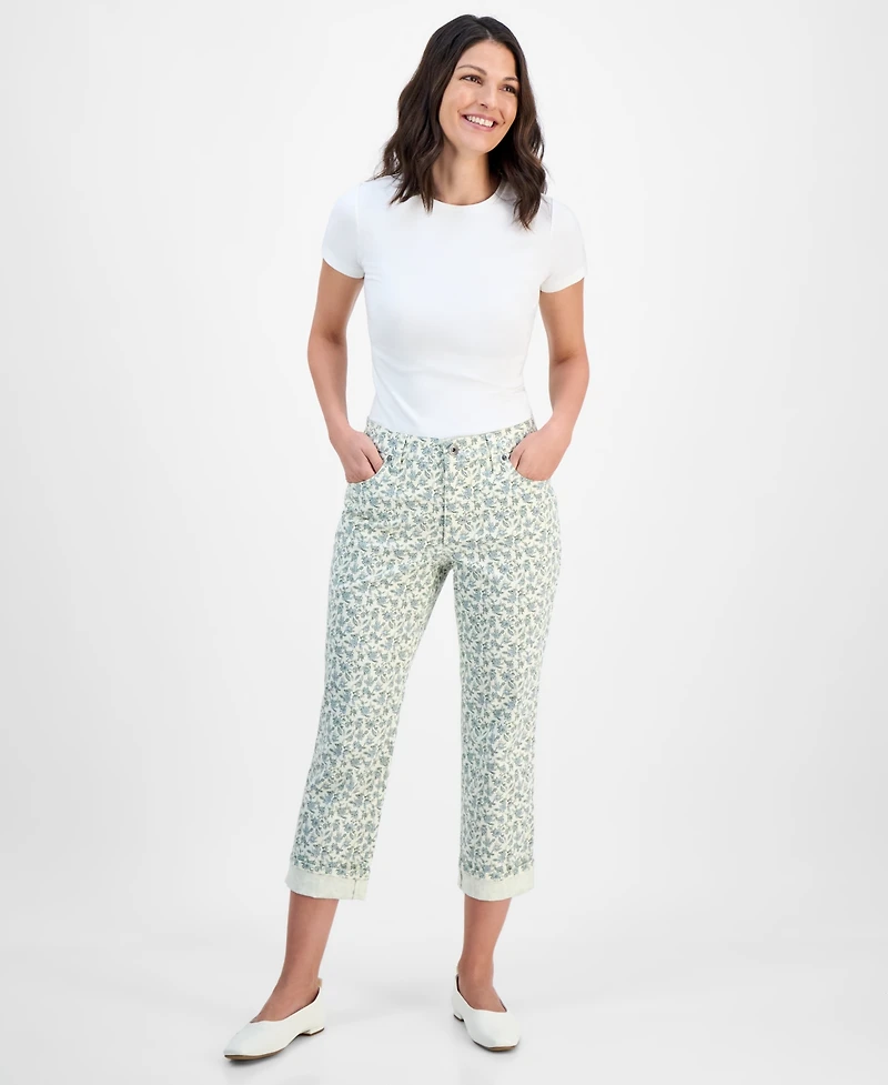 Style & Co Women's Printed Mid Rise Curvy Capri Jeans, Macy's Exclusive