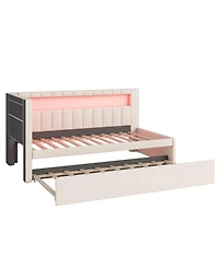 Streamdale Furniture Twin Platform Bed with Usb & Led Trundle