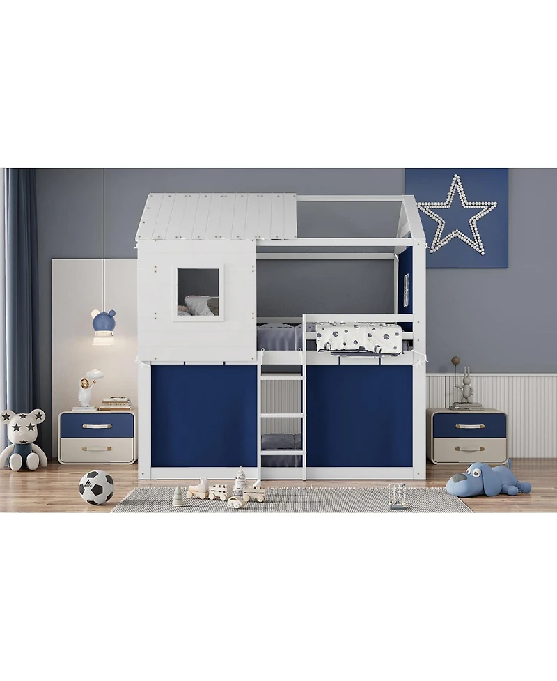 Streamdale Furniture Full Size Bunk Wood House Bed with Tent