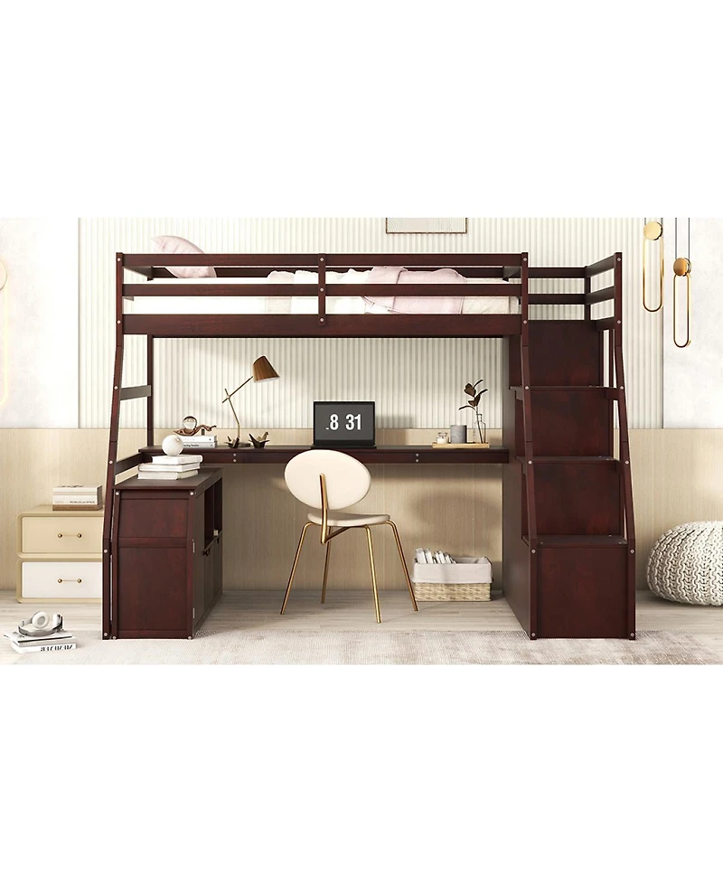 Streamdale Furniture Twin Size Loft Bed with 7 Drawers 2 Shelves and Desk - Espresso