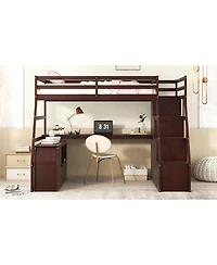 Streamdale Furniture Twin Size Loft Bed with 7 Drawers 2 Shelves and Desk - Espresso
