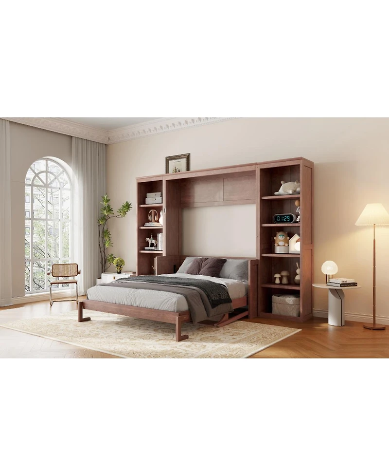 Streamdale Full Size Murphy Bed with Desk and Bookshelf, Dark Brown
