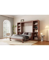 Streamdale Full Size Murphy Bed with Desk and Bookshelf, Dark Brown