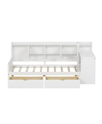 Streamdale Furniture Wooden L-Shape Daybed with 7 Cabinets, 2 Drawers, Desk & Bookshelf, White