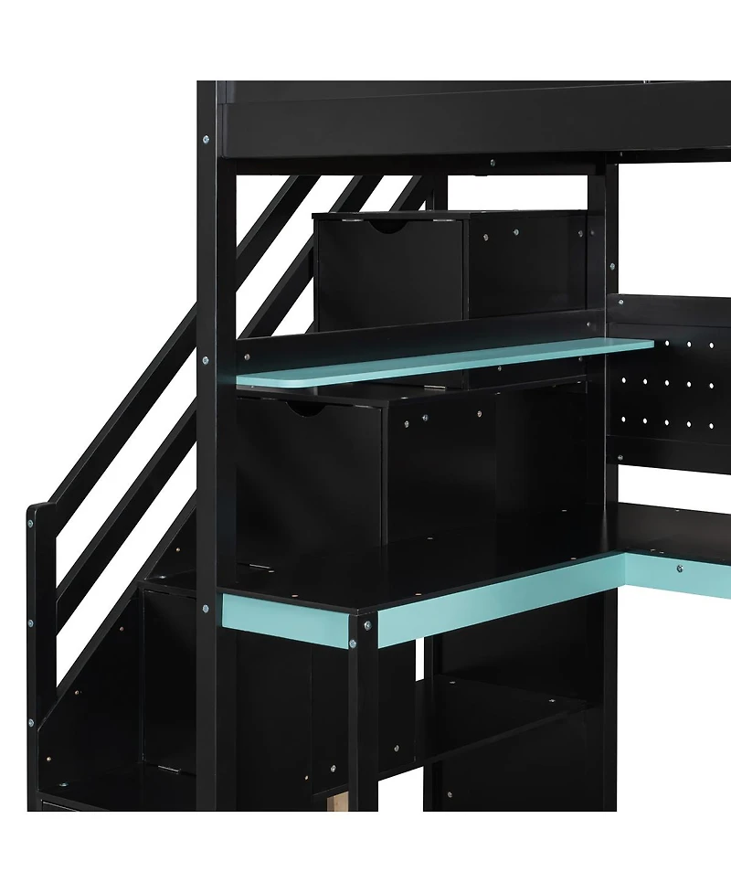 Streamdale Furniture Twin Gaming Loft Bed with Storage Stairs, Desk