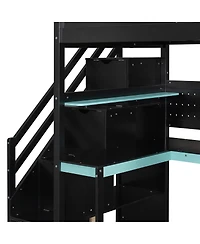 Streamdale Furniture Twin Gaming Loft Bed with Storage Stairs, Desk