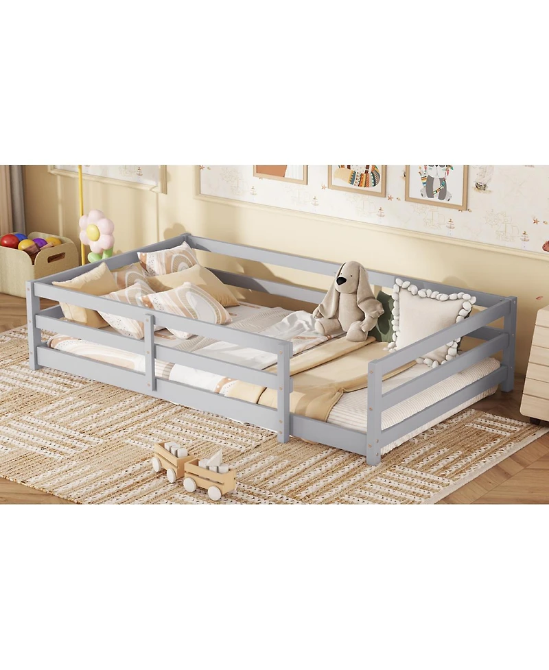 Draft - Streamdale Furniture Twin Size Montessori Floor Bed with Fence, Gray