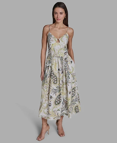 Bcbg Women's Paisley Spaghetti Strap Midi Dress