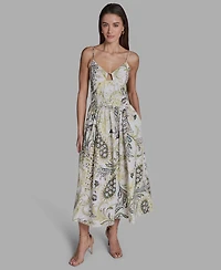 Bcbg Women's Paisley Spaghetti Strap Midi Dress