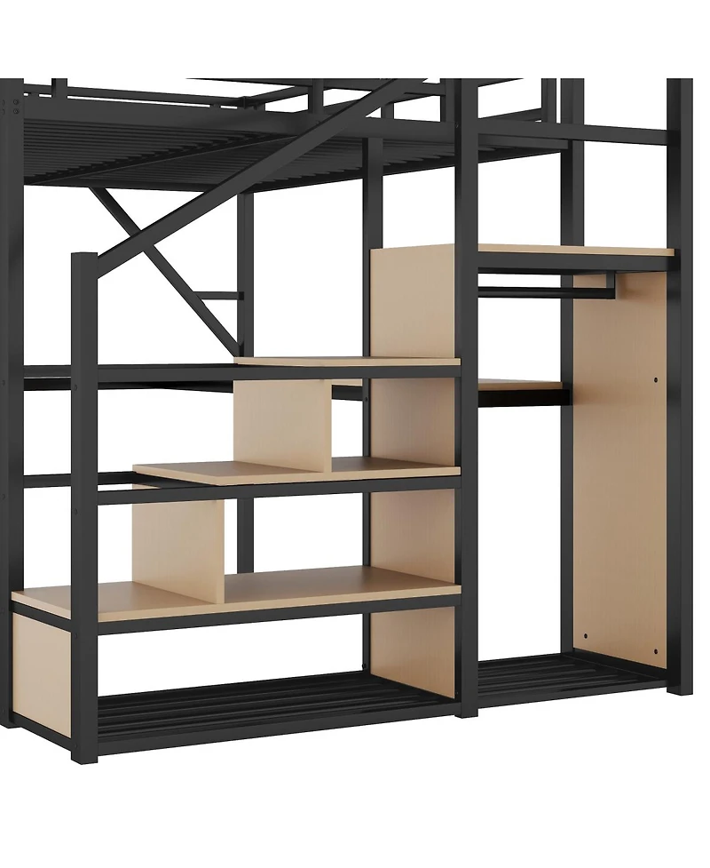 Streamdale Furniture Streamdale Queen Loft Bed with Desk, Stairs, Charging Station & Light, Black