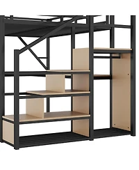 Streamdale Furniture Streamdale Queen Loft Bed with Desk, Stairs, Charging Station & Light, Black