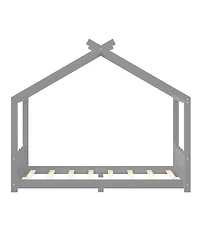 Streamdale Furniture Twin House Floor Bed with Slats, Solid Wood House Bed Frame for Kids, Gray