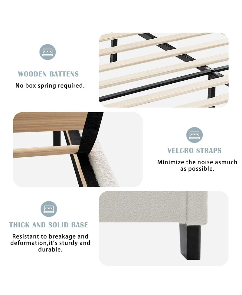 Streamdale Furniture Streamdale King Size Teddy Velvet Upholstered Bed Frame with Headboard & Footboard (White