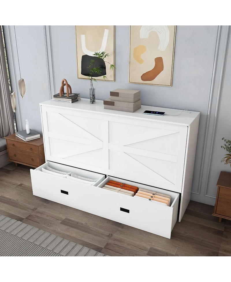 Streamdale Furniture Murphy Bed with Storage, Charging Cabinet, Foldable Panels, Swivel Wheels