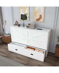 Streamdale Furniture Murphy Bed with Storage, Charging Cabinet, Foldable Panels, Swivel Wheels