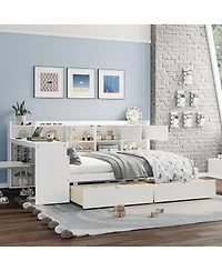 Streamdale Furniture Full Size Daybed with Storage, Wooden L-Shape Bed Frame w/ Desk & Bookshelf
