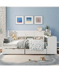 Streamdale Furniture Full Size Daybed with Storage, Wooden L-Shape Bed Frame w/ Desk & Bookshelf