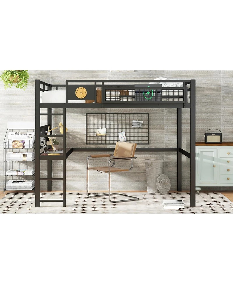 Streamdale Furniture Queen Size Loft Bed Frame with Desk and Storage