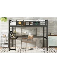 Streamdale Furniture Queen Size Loft Bed Frame with Desk and Storage