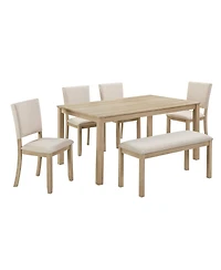 Streamdale Furniture 6 Piece Dining Table Set with Bench, Wooden Kitchen Table & 4 Upholstered Chairs