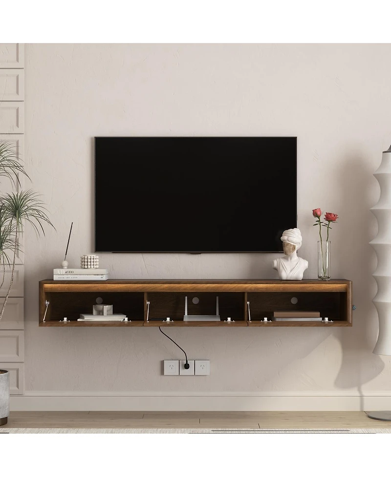 Streamdale FurnitureFloating Tv Stand with Led Lights & Power Outlet