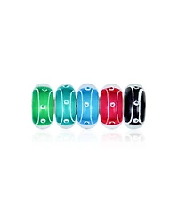 Bling Jewelry Set of 5 Jewel Tone Stripe Dots Swirl Bubble Murano Glass Charm Bead Set for Bracelet