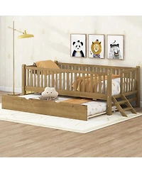 Streamdale Furniture Wood Twin Size Platform Bed with Guardrail and Trundle