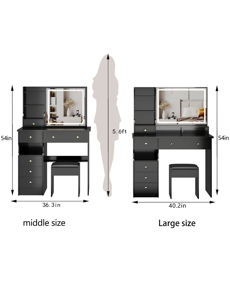 Streamdale Furniture 41" Led Mirror Vanity Table & Stool