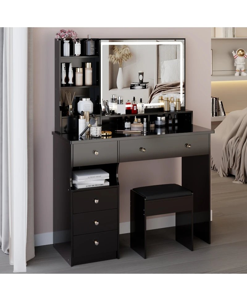 Streamdale Furniture 41" Led Mirror Vanity Table & Stool